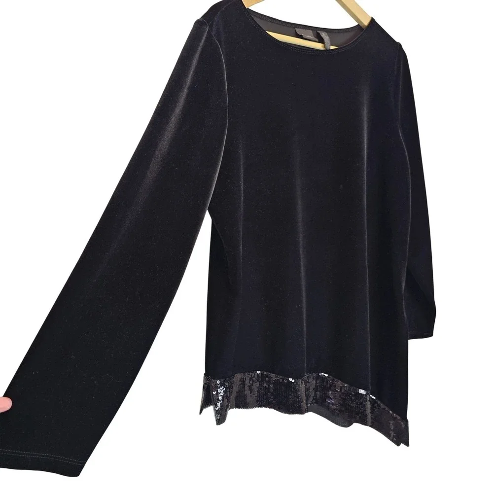 Chico's Velvet Black Sequins Party Top Bundle Pants Skirt Outfit Size 2 Large‎ - Picture 3 of 13